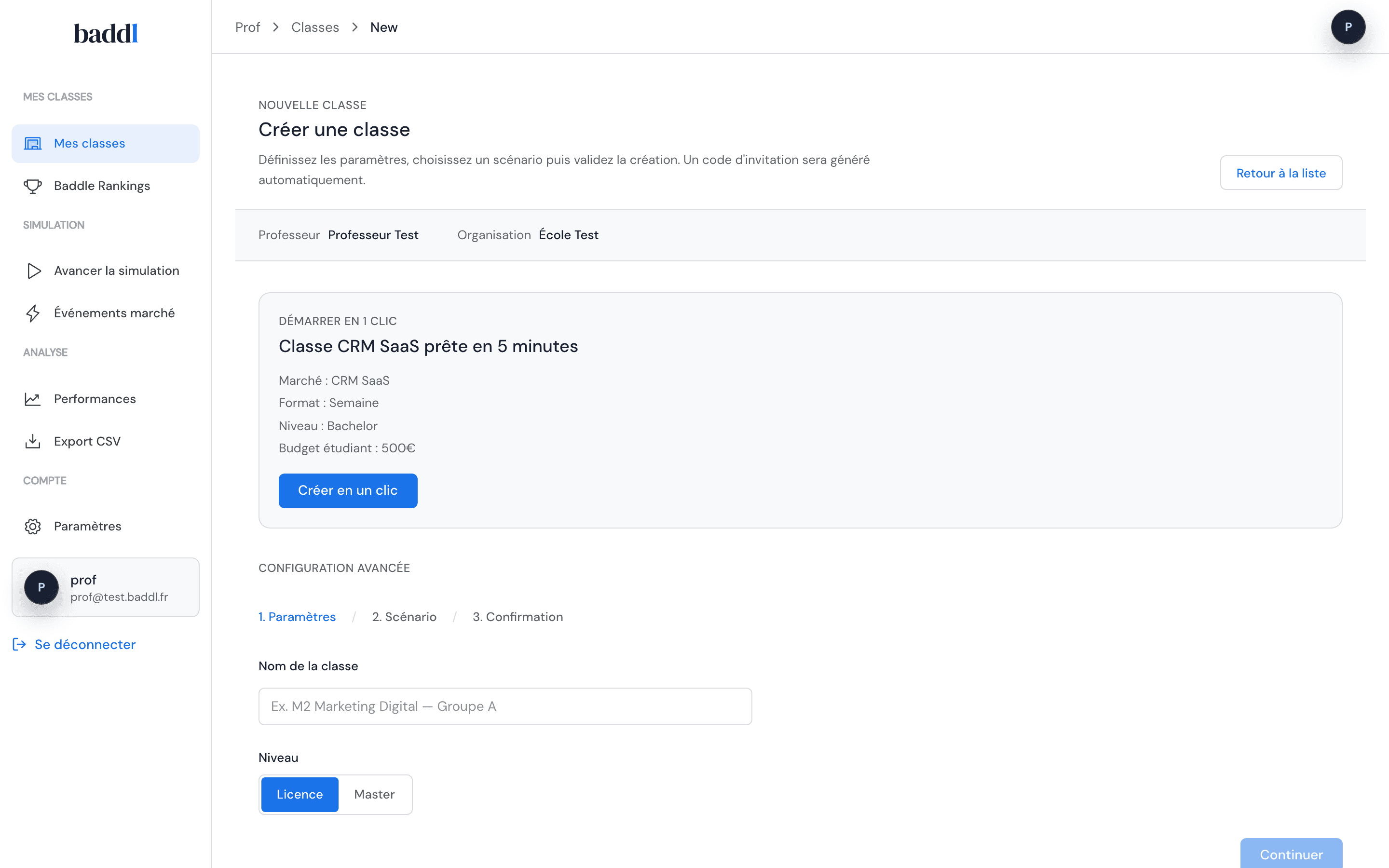 Configuration formateur Baddl